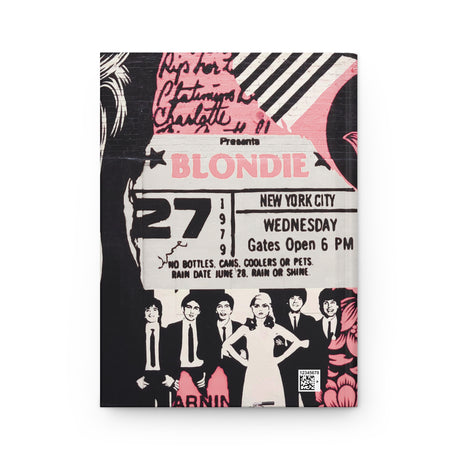 Blondie Faux concert poster design for journal with black, white, and pink design elements.