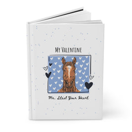 Personalized Horse Hardcover Journal — Cute Blue Hearts Horse Notebook, 