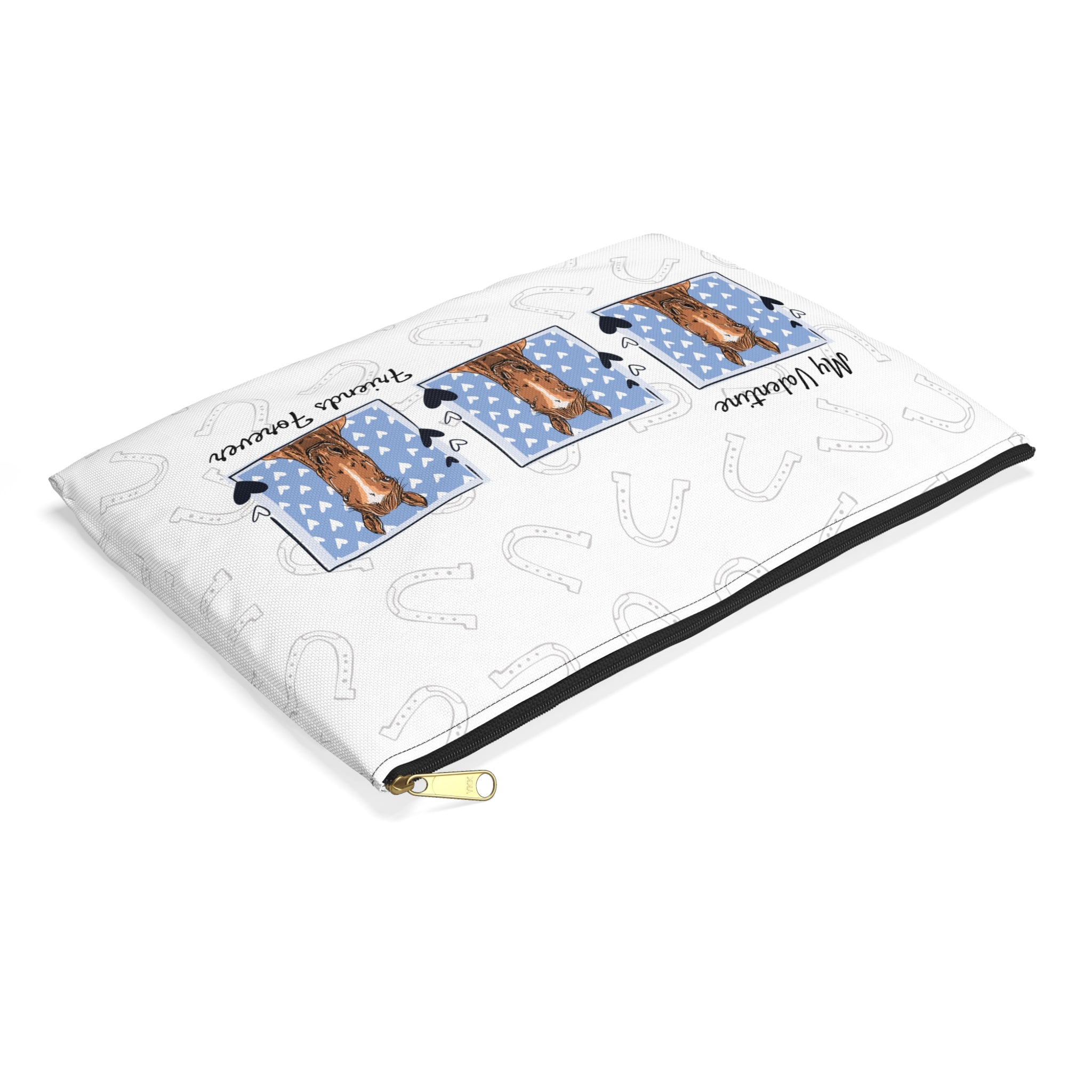 Personalized Horse Lover Accessory Pouch — “Mr. Steal Your Heart” Blue Hearts