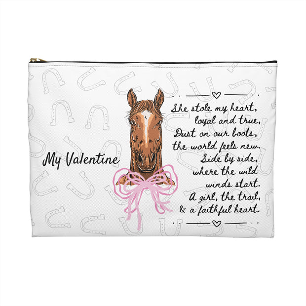 Personalized Horse Lover Accessory Pouch — "She Stole My Heart" Pink Tartan