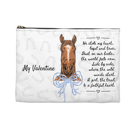 Personalized Horse Lover Accessory Pouch — “Mr. Steal Your Heart” Blue Hearts