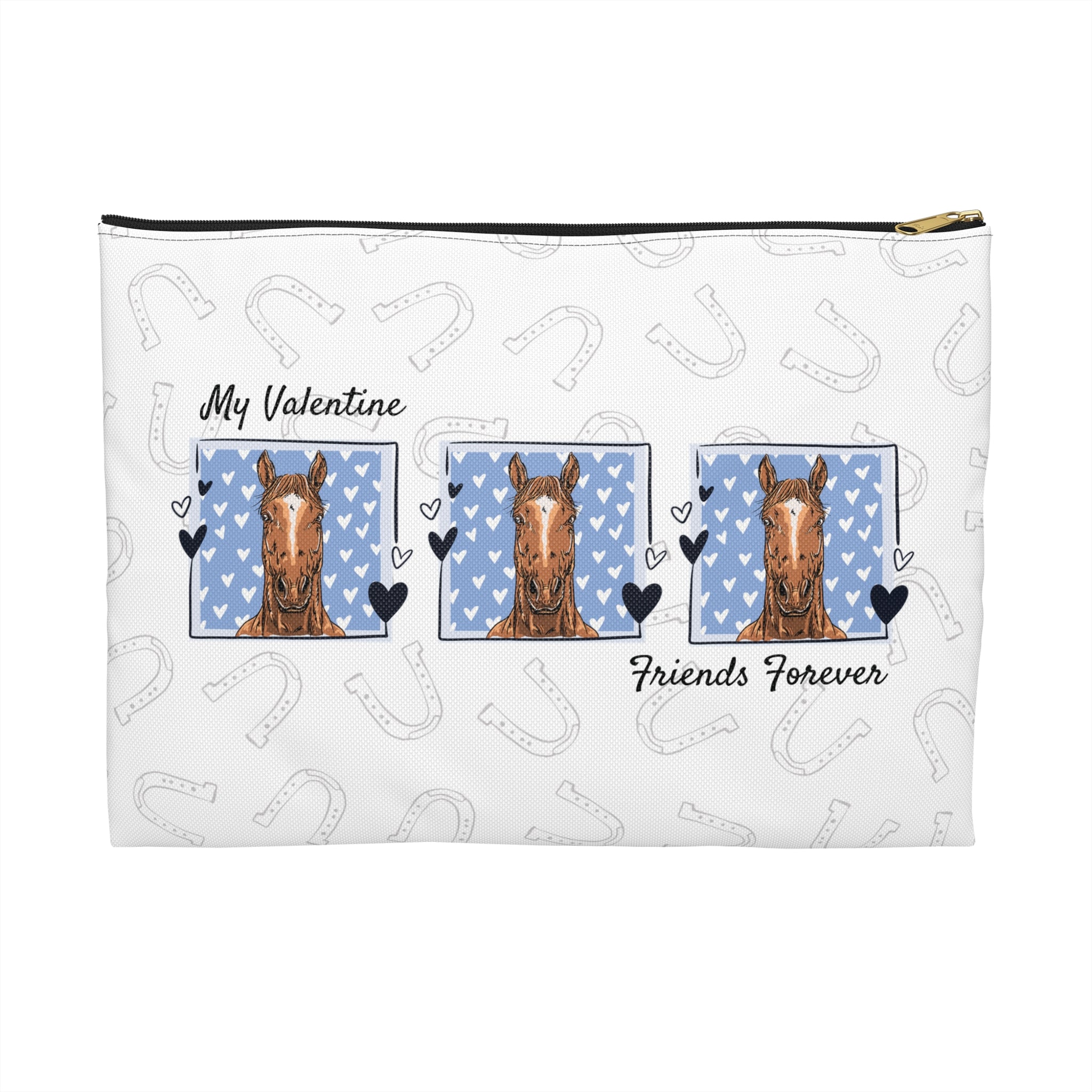 Personalized Horse Lover Accessory Pouch — “Mr. Steal Your Heart” Blue Hearts
