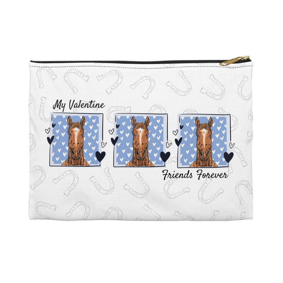 Personalized Horse Lover Accessory Pouch — “Mr. Steal Your Heart” Blue Hearts