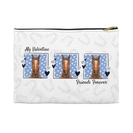 Personalized Horse Lover Accessory Pouch — “Mr. Steal Your Heart” Blue Hearts