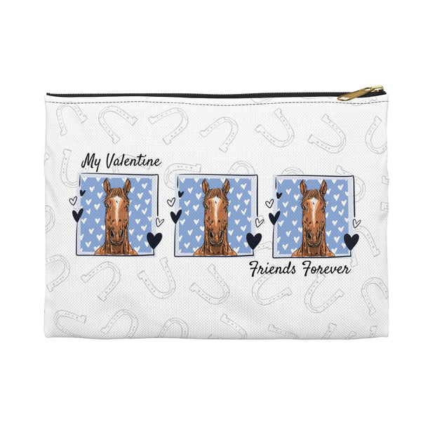 Personalized Horse Lover Accessory Pouch — “Mr. Steal Your Heart” Blue Hearts