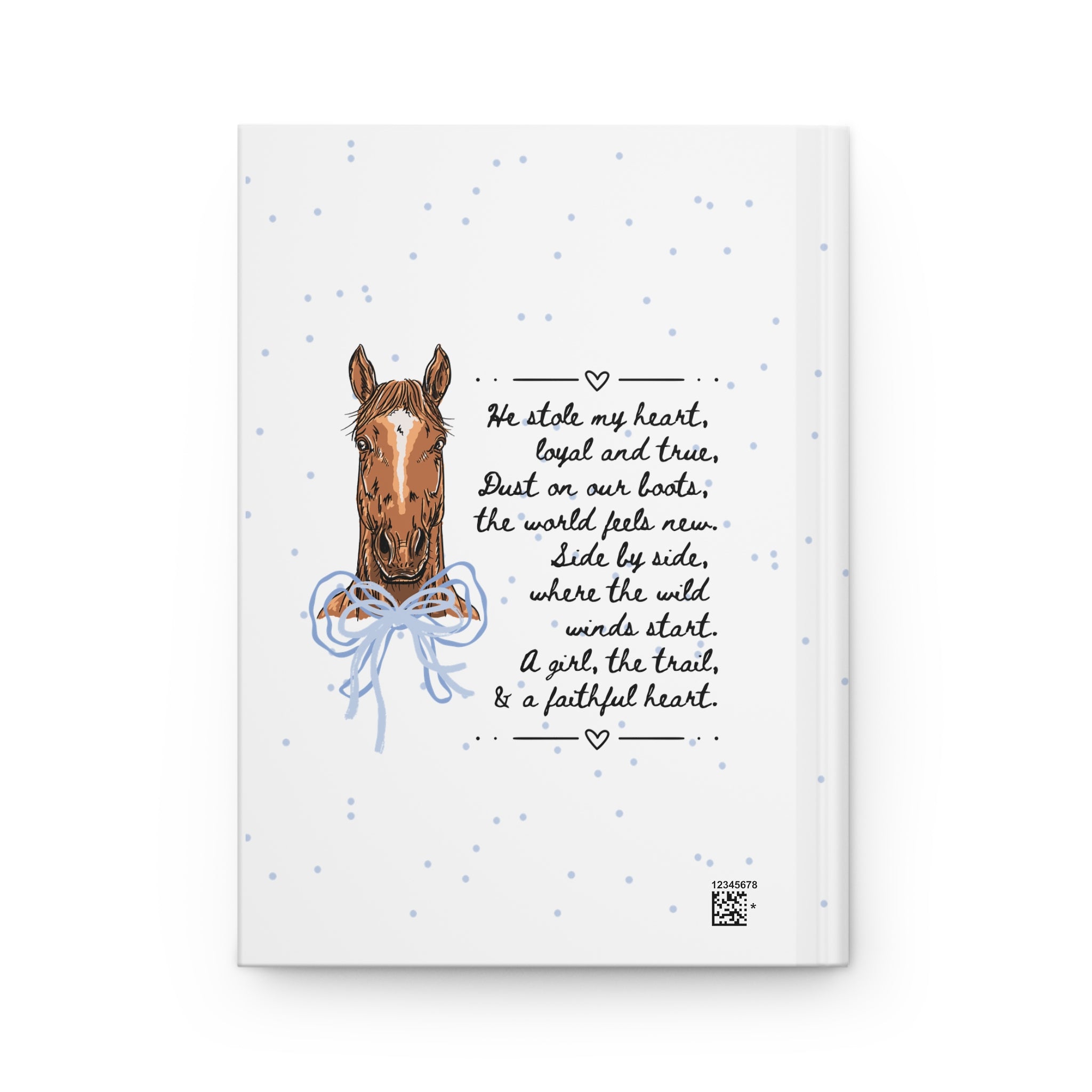Personalized Horse Hardcover Journal — Cute Blue Hearts Horse Notebook, 