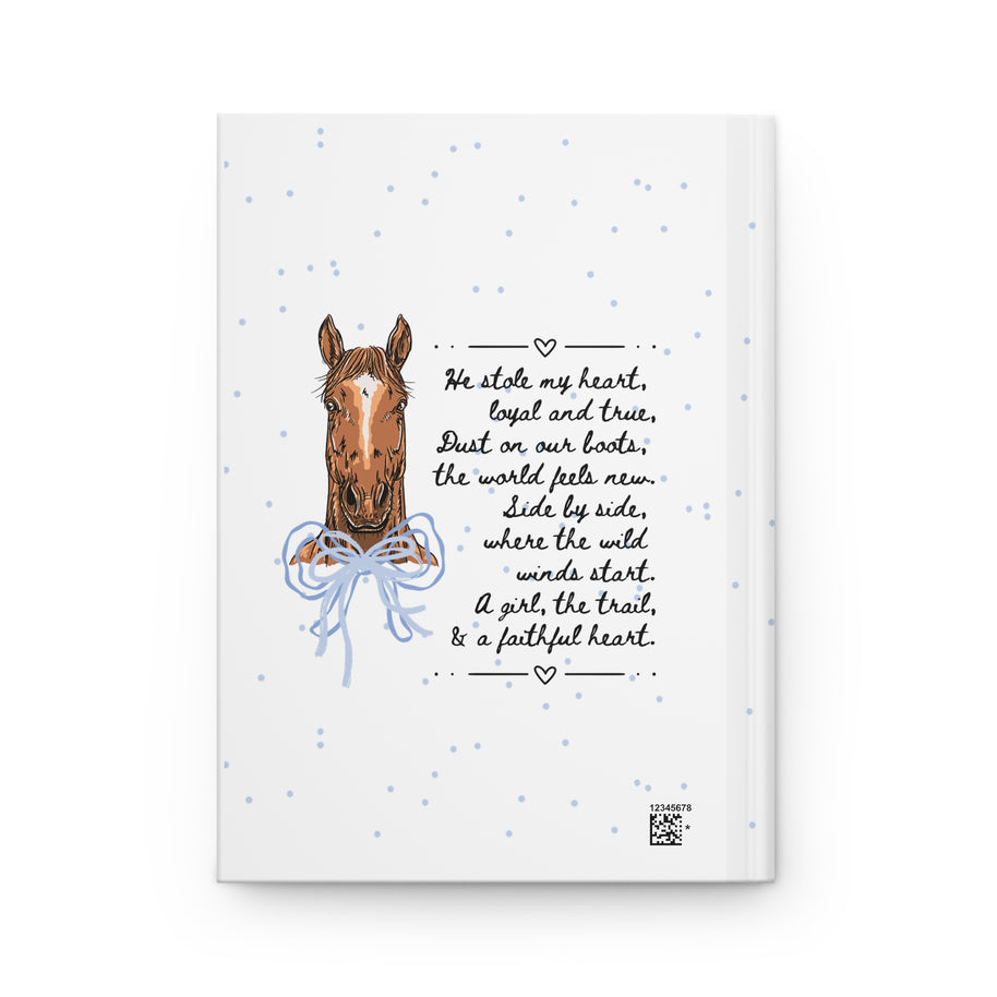 Personalized Horse Hardcover Journal — Cute Blue Hearts Horse Notebook, 