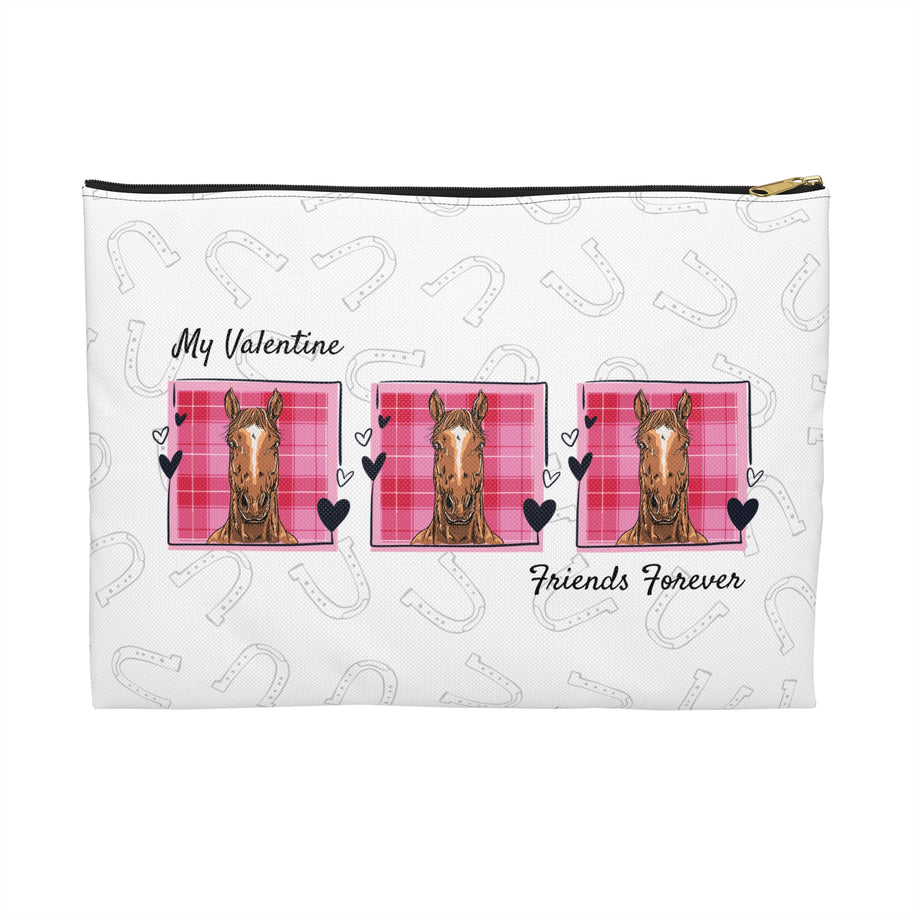 Personalized Horse Lover Accessory Pouch — "She Stole My Heart" Pink Tartan