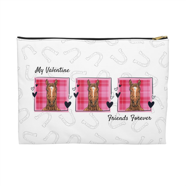 Personalized Horse Lover Accessory Pouch — "She Stole My Heart" Pink Tartan