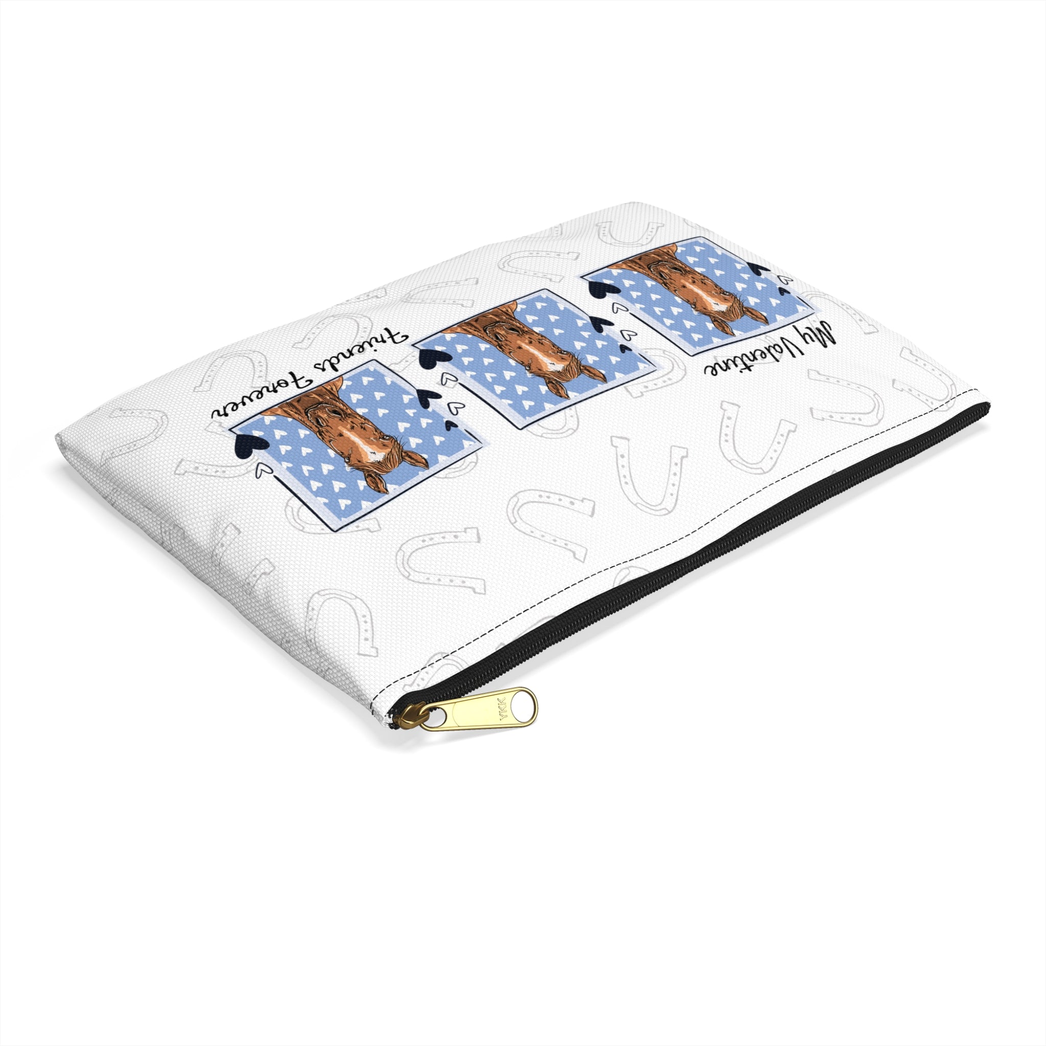 Personalized Horse Lover Accessory Pouch — “Mr. Steal Your Heart” Blue Hearts
