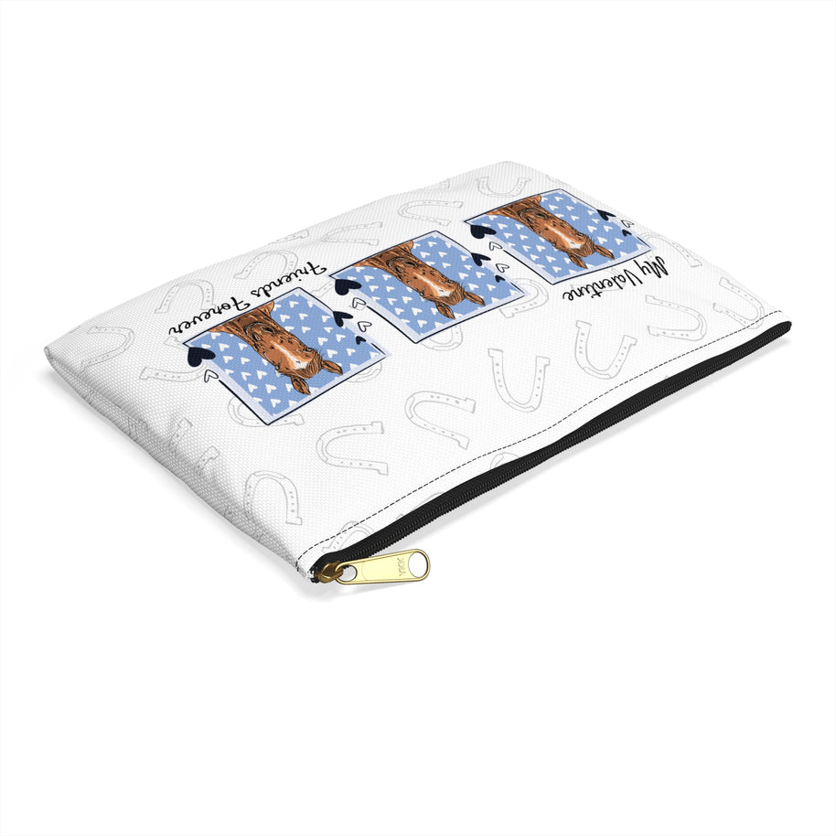 Personalized Horse Lover Accessory Pouch — “Mr. Steal Your Heart” Blue Hearts
