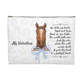 Personalized Horse Lover Accessory Pouch — “Mr. Steal Your Heart” Blue Hearts