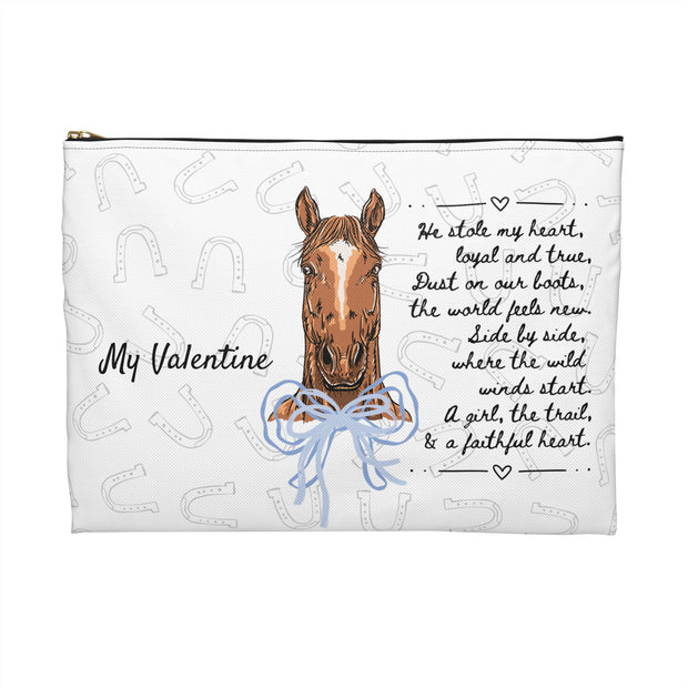 Personalized Horse Lover Accessory Pouch — “Mr. Steal Your Heart” Blue Hearts