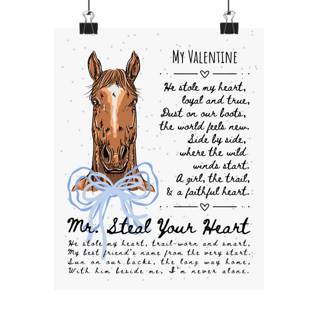 Personalized Horse Poster — “Mr. Steal Your Heart” Poem Wall Art (Matte Vertical)