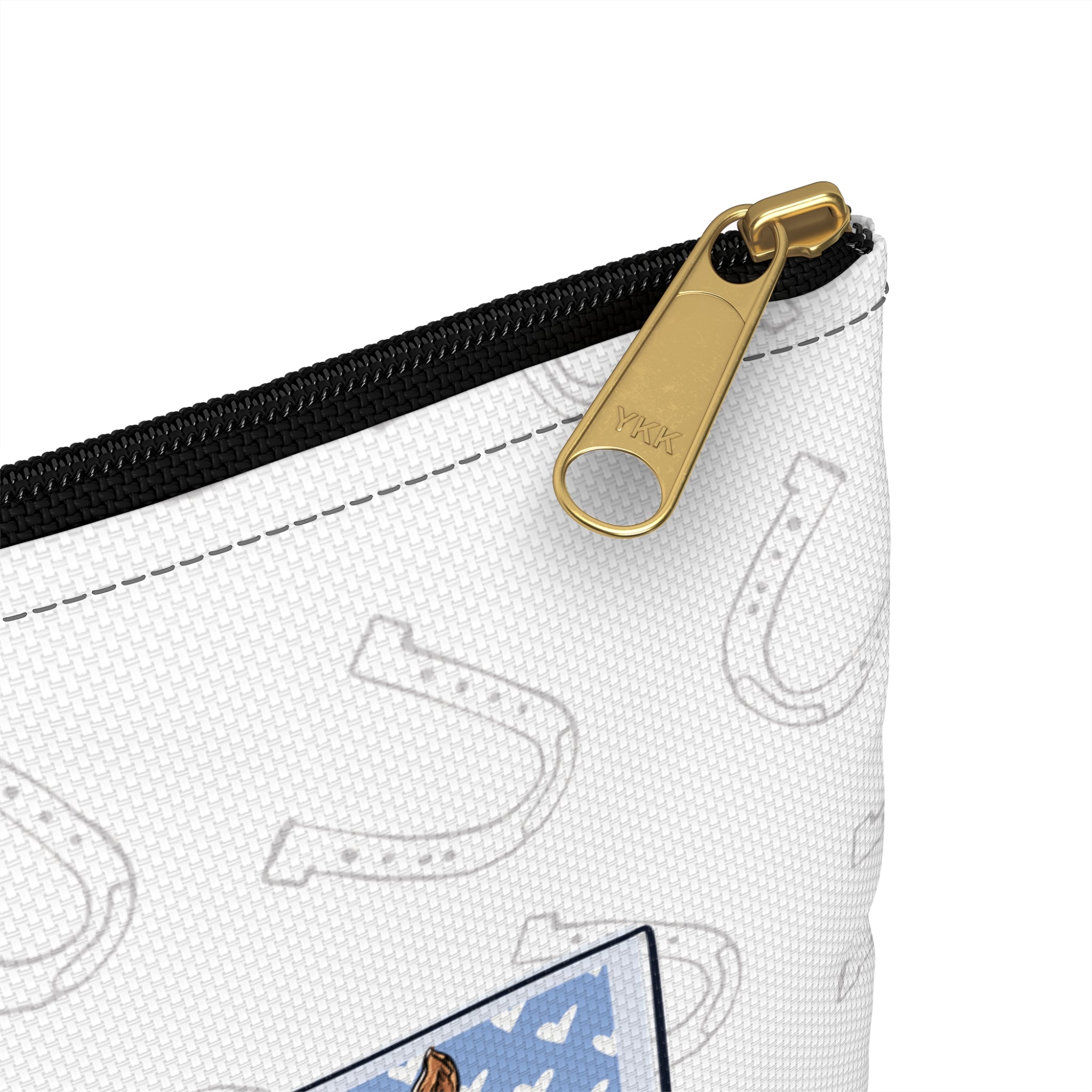 Personalized Horse Lover Accessory Pouch — “Mr. Steal Your Heart” Blue Hearts
